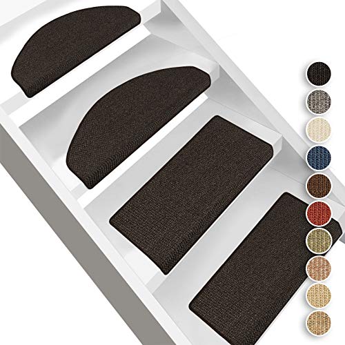 Floordirekt Pure Nature Sisal Stair Pads, Semi-Round or Rectangular Stair Pads in, Stair Rug Carpet Made of Natural, Robust Sisal Fibre (Black, Semi-circular 65 x 23,5 cm) - Image 2