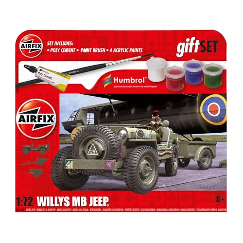 Image of Airfix - Hanging Model Car Kits - A55117A Willys MB Jeep Building Set, 1:32 Scale Vehicle Kit for Adults & Kids 8+ - Models Military Gifts for Men to Build, Skill Lvl. 1