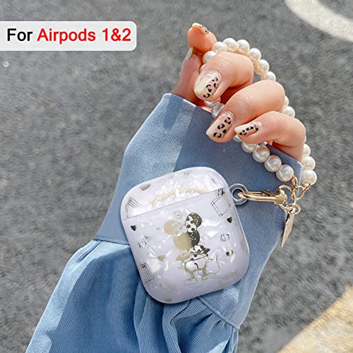 Cute Case For Airpods 1/2 With White Pearl Wrist Keychain For Women Girls Kids Kawaii Min Mouse Glitter Bling Marble Shell Colorful Protective Soft Cover Case Skin #TOP1