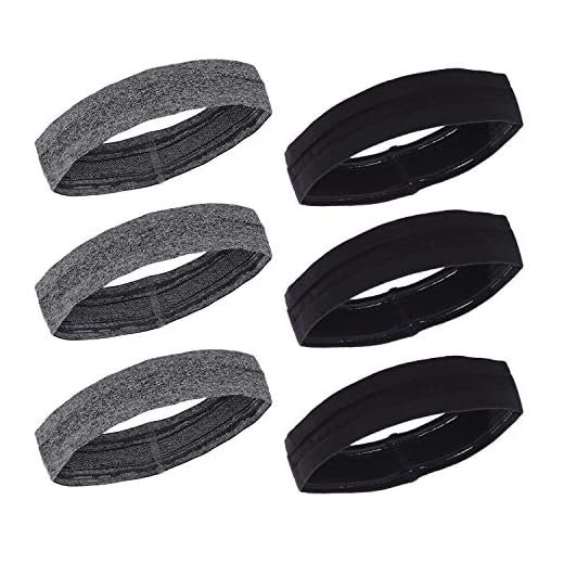Pamase 6pcs Non Slip Silicone Headbands- Adjustable Workout Headbands Sweat Wicking Hair Bands for Sports Yoga Running Fitness Exercise Gym Athletics for Men Women Sportslovers (Black& Grey)