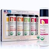 Papaya Naturals USDA Organic Lip Balm Set, 6 Pack – Organic Beeswax, Cocoa Butter & Vitamin E Lip Balm for Dry Lips – Moisturizing Natural Lip Care with Assorted Fruit Flavors