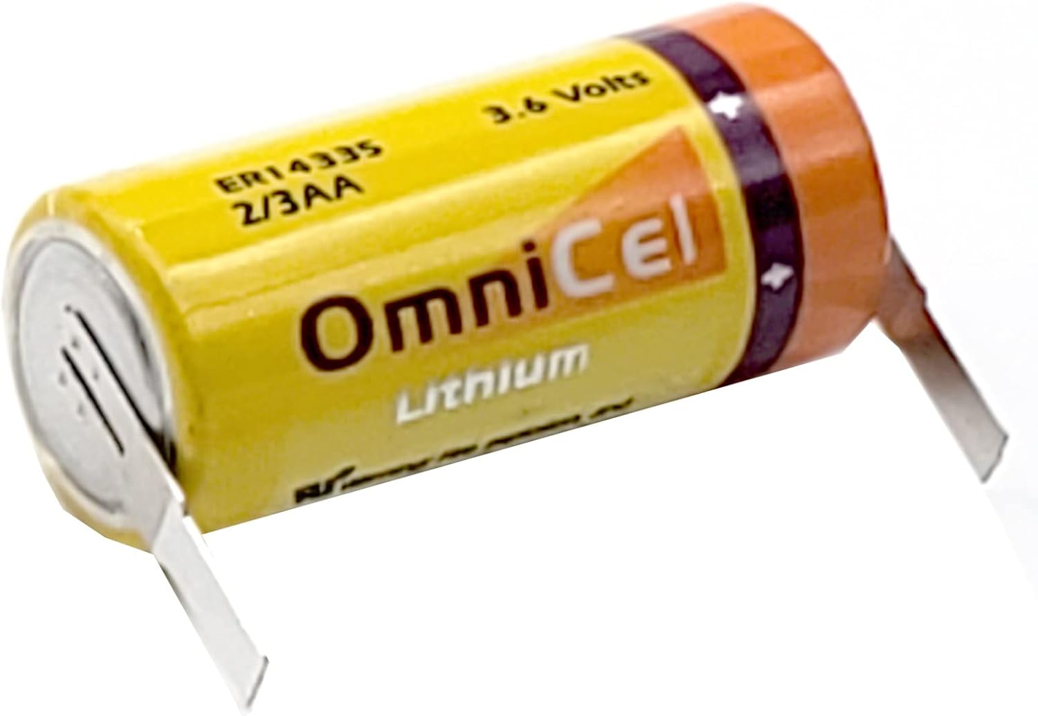 6x OmniCel ER14335 3.6V 1.65Ah 2/3AA Lithium Battery w/Tabs For Smoke Alarms, Carbon Monoxide Detectors, Intrusion Sensors, Invisible Fencing, Emergency Backup, Data Collection, AMR Add-ons