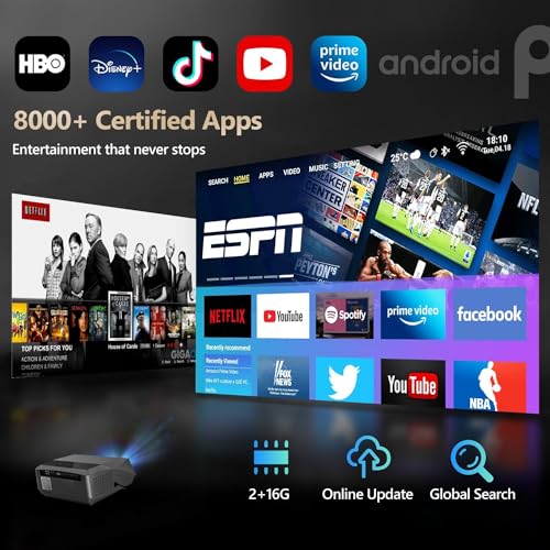 Image of TOPTRO Projector for Home 4K Support, M7 Auto Focus Full HD Projector Native 1080p 10000 Lumen YouTube Netflix Primevideo Hotstar Apps Auto Keystone WiFi BT Miracast 300 inch Home Cinema Projector