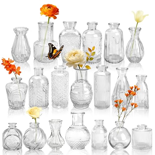 Der Rose Glass Bud Vases Set of 20, Small Bud Vases for Flowers, Rustic Wedding Centerpieces and Home Decor 20 Clear