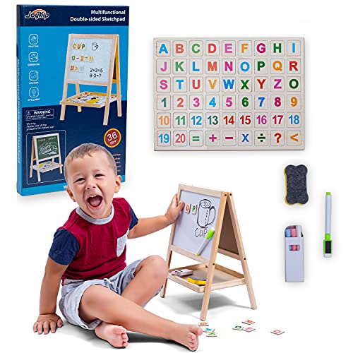 JoyKip Mini tablero magnético de mesa para niños, tablero de dibujo de doble cara multifuncional con alfabeto y números, juguete de aprendizaje para niños y niñas a partir de 3 años Cover