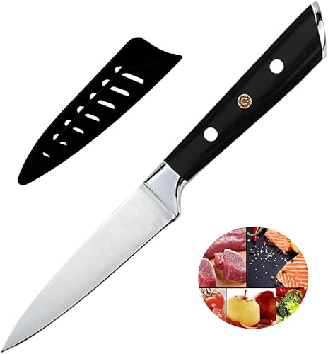 Cuchillo de cocina pequeño de 3.5 pulgadas, afilado manual, 5Cr15Mov, cuchillo de fruta de acero inoxidable con espiga completa con 3 remaches en