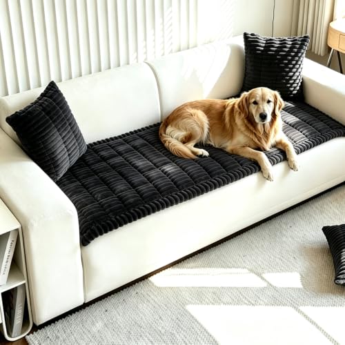 Image of Washable Couch Cover for Dogs, Sofa Slipcover with Thick Plush Fabric, Non-Slip Sofa Cover for Sectional Sofa and Loveseat, Pet Furniture Protector Against Hair and Scratches (Black,28in×28in)
