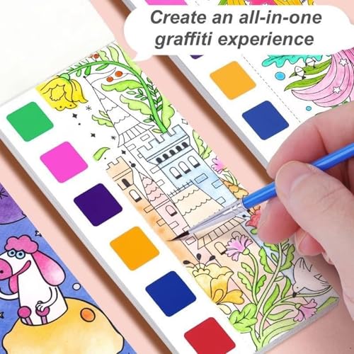 Image of Birthday Popper Pocket Watercolor Painting Book for Kids - Set of 10 as Birthday Return Gift | 20 Pages | DIY Coloring Book with Brush | Random Mixed Fun Themes| Travel-Friendly for Boys & Girls Age 3+