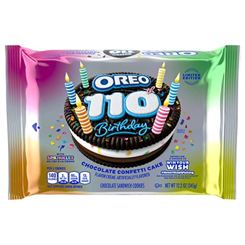 Image of OREO 110th Birthday Chocolate Confetti Cake Chocolate Sandwich Cookies, Limited Edition, 12.2 oz Pack