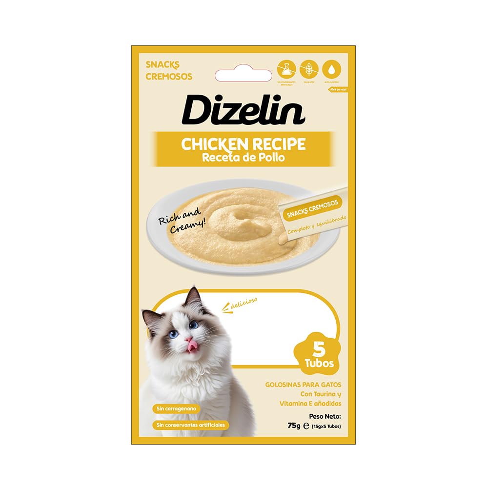 Cremige Snacks für Katzen, Püree, weiche Leckereien mit Taurin und Vitaminen, ohne Konservierungsstoffe, sehr schmackhaft, nasser Snack, fettarm, ohne Zuckerzusatz (50 x 15 g, Huhn)