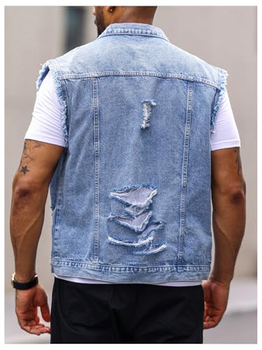 Floerns Men's Distressed Ripped Jean Vest Sleeveless Button Front Denim Vest Jacket2