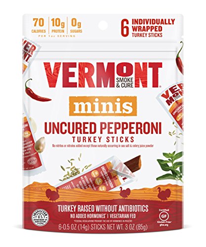 Vermont Smoke & Cure Mini Jerky Stick Go Packs - Antibiotic Free Turkey - Gluten-Free - Paleo & Keto Approved Uncured Pepperoni -0.5oz Meat Sticks - 3 Ounces Per Pouch - Pack of 8 Pouches - Thumbnail 2