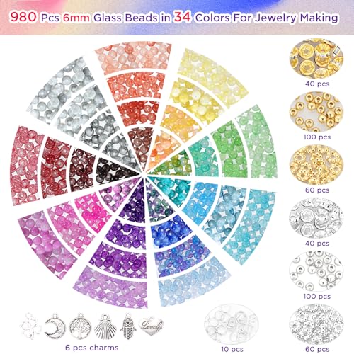 Image of 6mm Glass Beads for Jewelry Making, 1396pcs Ink Patterns Crystal Beads | Funtopia 34 Colors Round Glass Beads Kits for Bracelets Necklace DIY Earrings Crafts with Spacer Beads and Charms