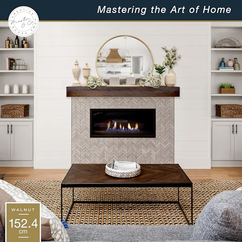 Image of MCS 60-Inch Mantel, Master & Co Espresso Finsh Solid Wood Floating Fireplace Mantel, Long Floating Shelf for Livingroom with Wood Cleat Hanging System, Photo and Home Decor Display Shelf