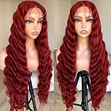 BlackSwern 30inch 99j Burgundy Lace Front Wigs, Deep Wave Lace Front Wigs Crimps Hair Glueless Wigs Pre Plucked, Melted Hairline HD Lace Wig for Black Women, 30inch Long Wig Synthetic Lace Front Wig