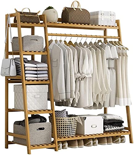 ZYTOSETR Perchero de Pie Madera, Árbol Perchero Free Standing con 7 Estantes para Dormitorio Pasillo Salón, Modernos Ganchos Sólidos Fácil Ensamblar, Madera de Bambú, 130x40x140cm Natural Cover