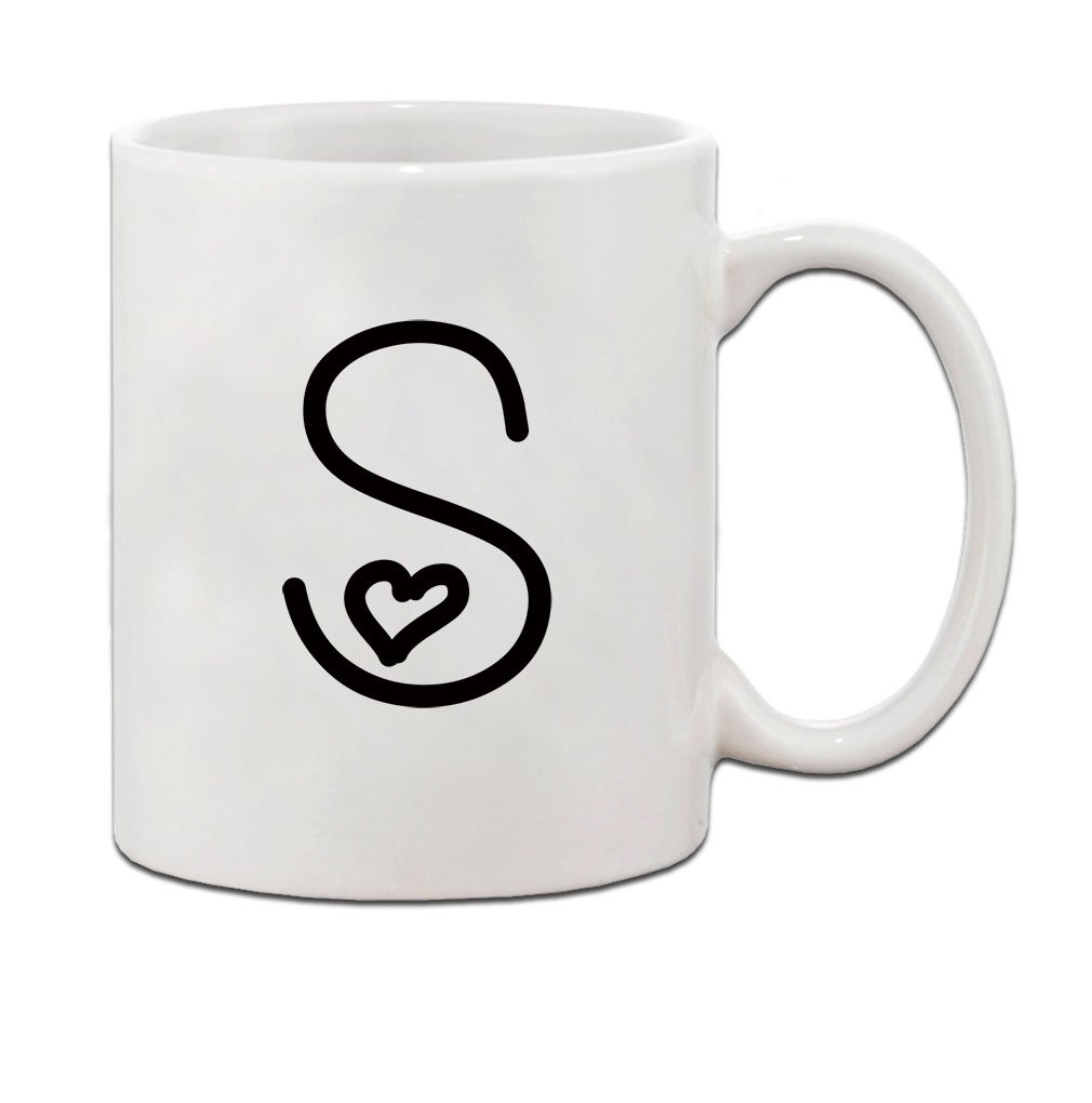 "S" Love Hearts Initial Monogram Personalized Letter S Ceramic Mug Coffe Cup - Holiday Christmas Hanukkah Gift for Men & Women