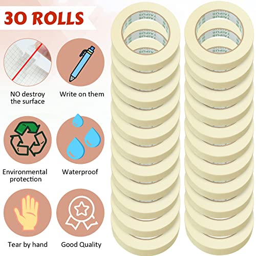 Image of Fainne 30 Rolls Masking Tape Bulk 1 Inch 55 Yards | General Purpose Tape for Classroom, Labeling, Crafts, Office, School Projects, Easy Tear & Clean Removal, Beige White