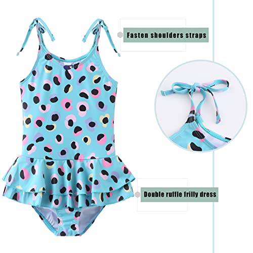 Image of Girls Leopard Swimsuits Hawaiian Ruffle One Piece Bathing Suit Skirted Swimwear for Kids 3-16 Years