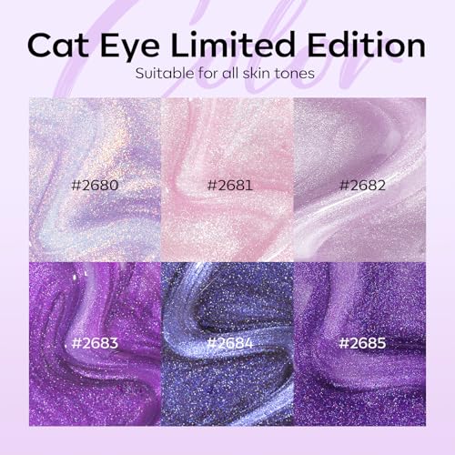 Image of modelones Cat Eye Gel Nail Polish, 6 Colors Purple Pink Glitter Gel Polish Set with Magnet Sparkle Galaxy Series Nail Polish Kit Soak Off Led Nail Art Manicure Salon DIY Gifts