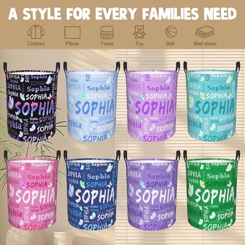 Image of Custom Name Laundry Hamper, Personalized Laundry Basket with Name for Boys Girls Kids Men Women, Customized Name Dirty Clothes Basket Gifts for Clothes Toy Bathroom Bedroom Laundry Room Dorm
