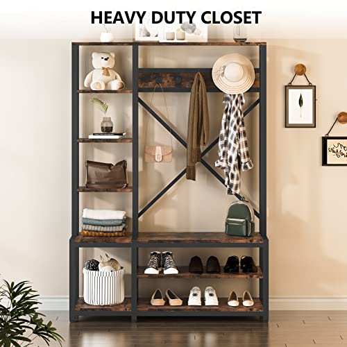 image for Tribesigns 4-in-1 Entryway Hall Tree with Side Storage Shelves, Indust