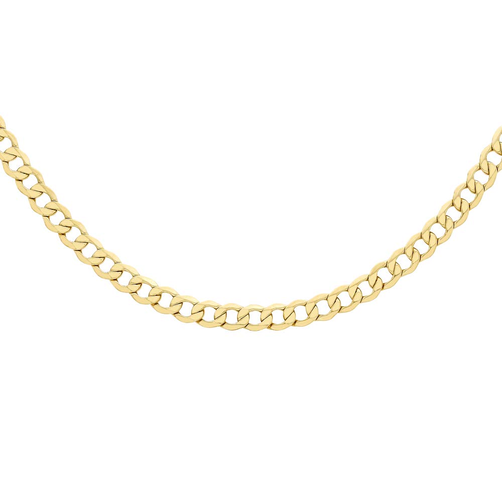 Unisex 9 ct Yellow Gold Hollow 5 mm Diamond Cut Curb Chain Necklace