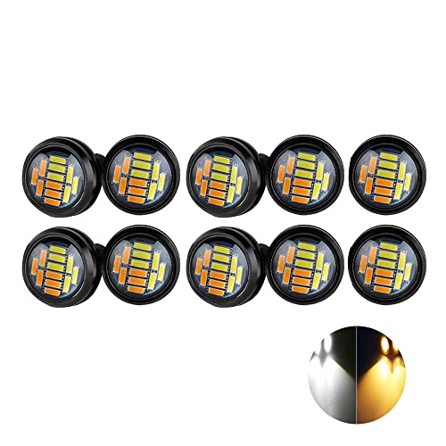 OtpOutopa Eagle Eye LED Lights, Amber+White Ultra Thin 23mm 12SMD Daytime Running Lights Reverse Turn Signal Light Tail Backup Lights Marker Lights for Car Motorcycle Truck Boat (Black Shell,10PCS)