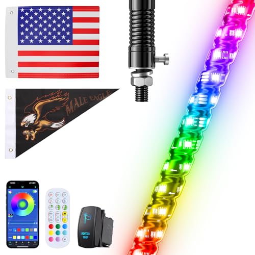 Image of Ehaho 1 PC 1FT Whip Lights with Spring Base, APP & Remote Control Led Whip Lights for Side by Side, Spiral RGB Chasing Lighted Whips with Rocker Switch, Music Led Whips for UTV ATV RZR SXS Can-Am