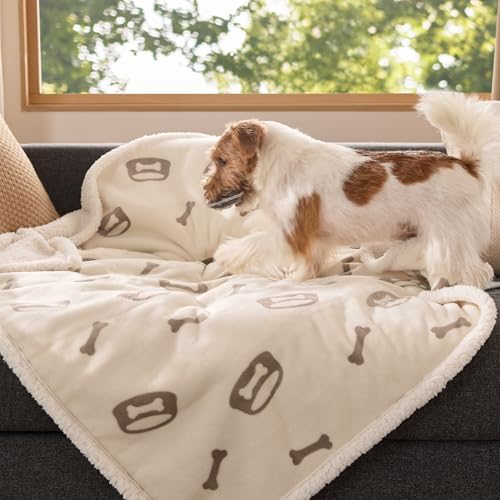BEDSURE wasserdichte Hundedecke mittelgroße Hunde - 102x76cm Hundedecke waschbar, Decke Hund aus Sherpa Fleece, Katzendecke flauschig und weich, Creme