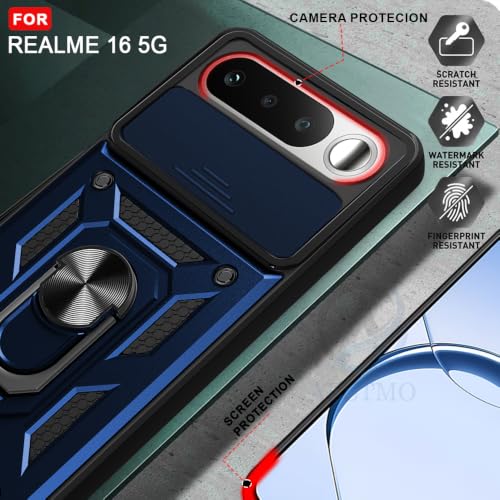Image of AESTMO Tough Armor Realme 16 5G Bumper Back Case Cover | Ring Holder & Sliding Camera Shield Cover | 360 Degree Protection Back Case Cover for Realme 16 5G (Blue)