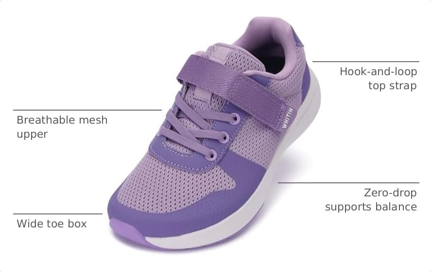 Image of WHITIN Kids Wide Toe Box Running Shoes Zero Drop Sole S8K2 | Breathable Mesh Upper, Soft Flexible Feel, School Sports, Playground Adventures, Active Play