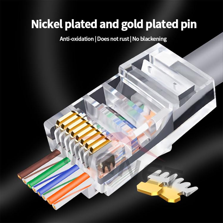 PrimeX PX-560C6 RJ45 Cat6 Konnektör, 100’lü Paket Yeni Nesil RJ45 Jack UTP, Cat6 Ethernet Network LAN Kablo Ucu, Şeffaf Beyaz Polimer RJ45 Erkek Plug, Modem Router Switch Patch Panel Kablo Sonlandırma