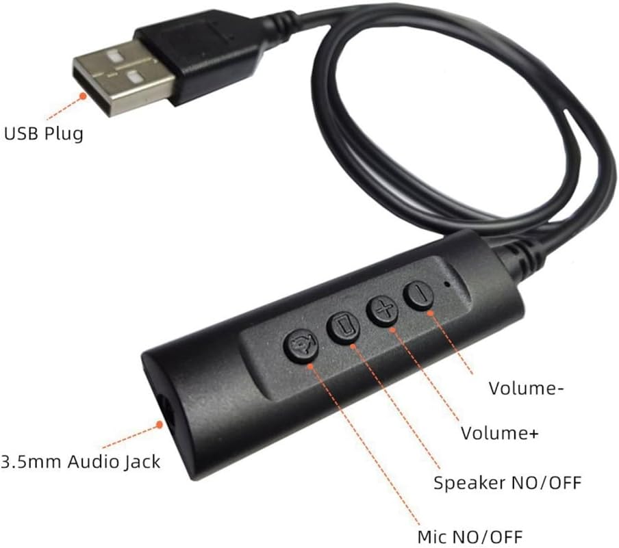 3.5mm to USB Sound Card Volumes Control Mics On OffButton Drive Not Need