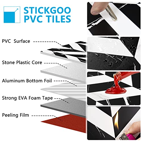 Stickgoo 10-Sheet Herringbone Tile Peel And Stick Backsplash, Black Marquina & Marble Statuario Pvc Stick On Backsplash, Self Adhesive Wall Tile For Kitchen And Bathroom #TOP6