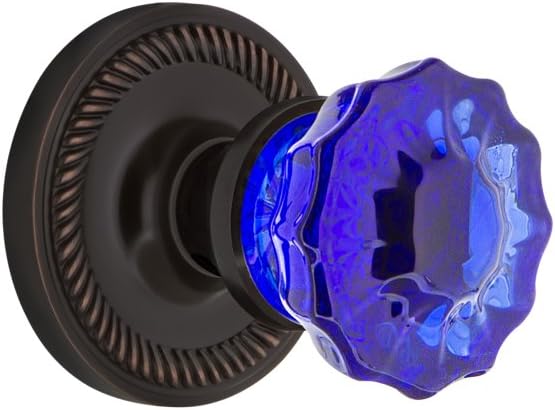 Nostalgic Warehouse 723557 Rope Rosette Double Dummy Crystal Cobalt Glass Door Knob in Unlaquered Brass