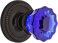 Vista 3 de Nostalgic Warehouse 724990 Pomo de puerta de cristal cobalto con roseta de cuerda de privacidad en bronce aceitado, 2.375