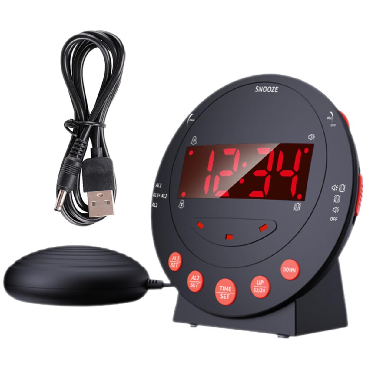DOITOOL Starker Vibrationswecker Digital mit Bettvibrator rutschfest Großer Display Lautstärke Einstellbar für Gehörlose Senioren Tiefschläfer