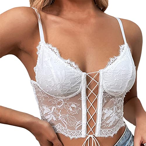 Erllegraly Damen Korsett Oberteil zum Schnüren Ärmellos Bustier Leibchen Rückenfreies Trägershirt Crop Top Schlanke Clubwear Party-Oberteile (Weiß, S)