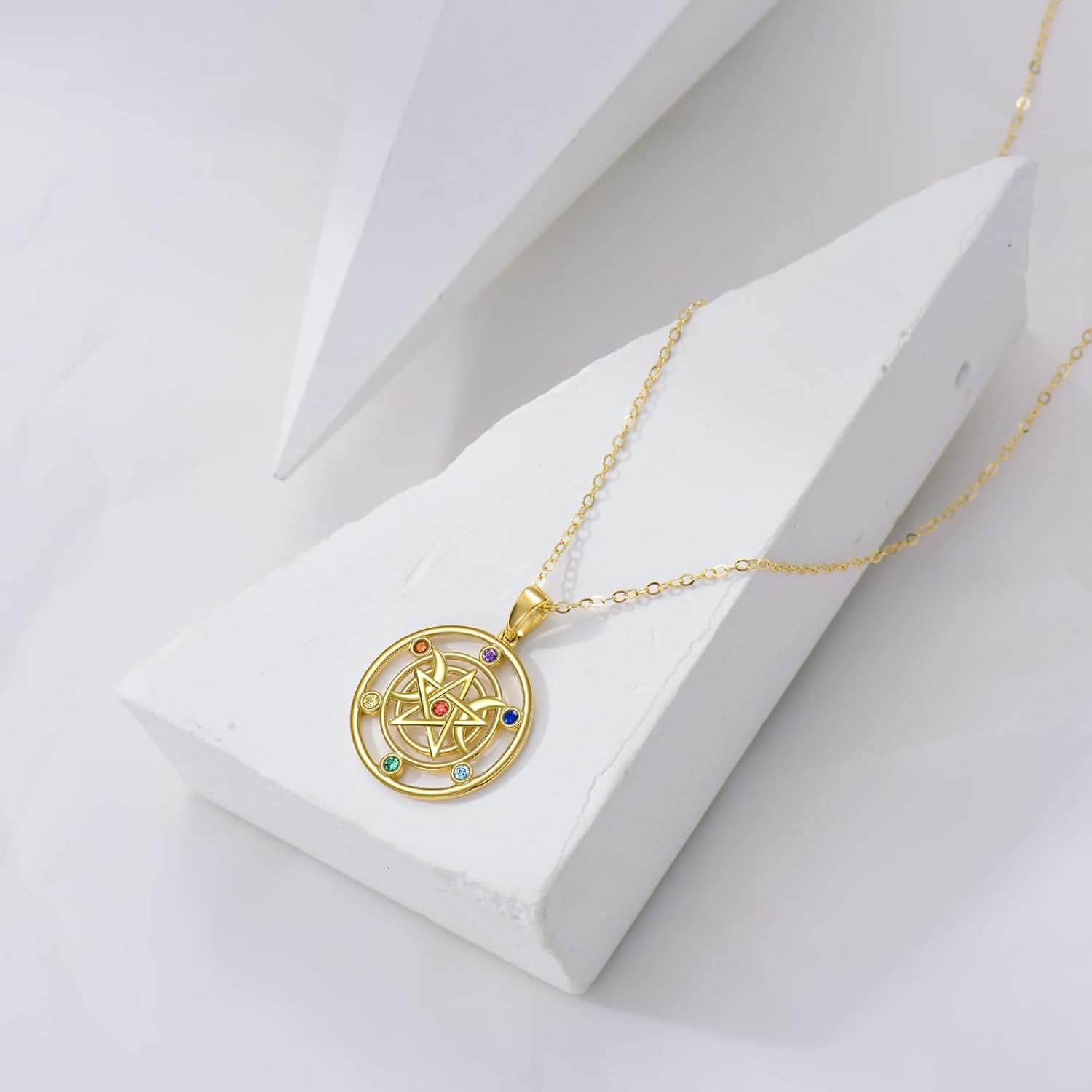 KECHO Pentagram Necklace Jewelry for Women 14K Gold Chakra Pentacle Pendant Necklace for Women Real Yellow Gold Pagan Wiccan Magic Amulet Necklace Gifts for Mom Mother - Image 4