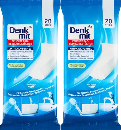 Denkmit 2x20 Wet Cleaning Wipes for Bathrooms with Anti-Limescale Formula – Made in Germany