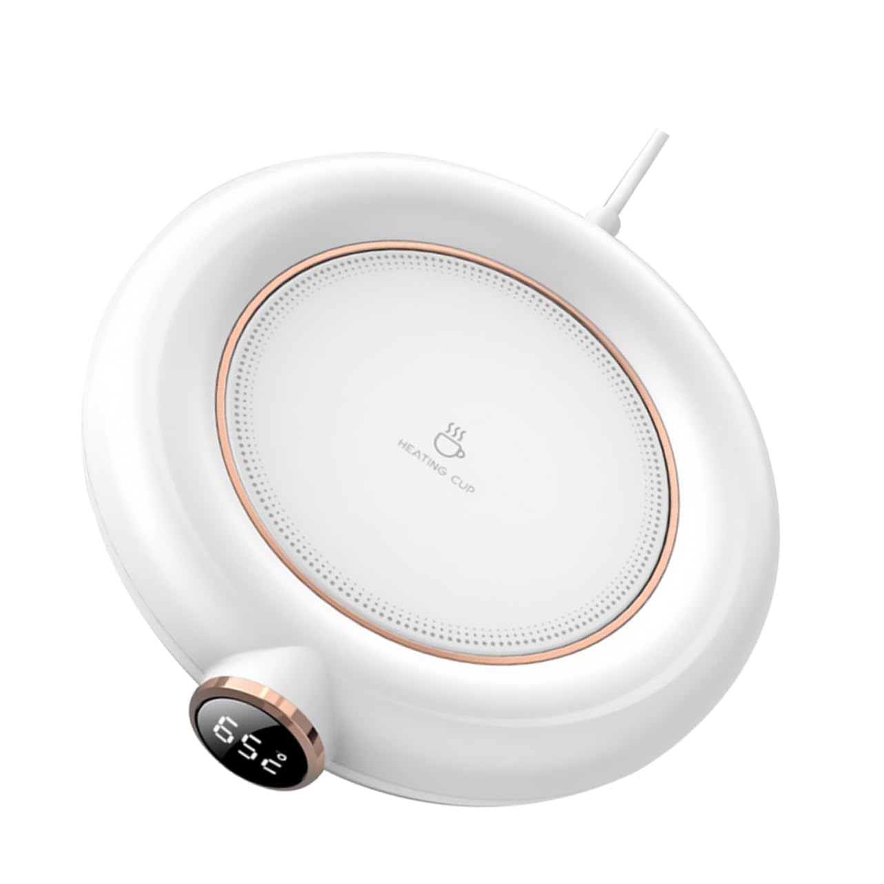 Posavasos Calentador de Tazas USB 5v 10w, Plástico Blanco | Niveles Múltiples 55℃-65℃-75℃, Apagado Temporizador 8h, Diseño Compacto para Casa y Oficina
