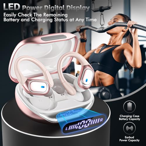 Image of HAOYUYAN Wireless Earbuds Bluetooth 5.3 Headphones with 80H Playback, IPX7 Waterproof Over Ear Buds with LED Power Display for Sports Running Workouts（Champagne Gold）