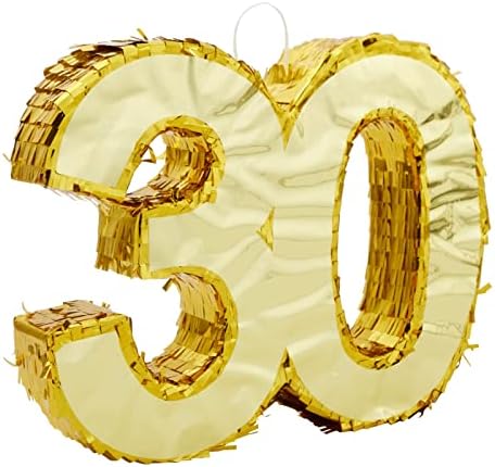 Gold Foil Number 30 Pinata for 30th Birthday Party Decorations, Anniversary Celebrations (Small, 16.5 x 13 x 3 In)