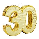 Piñata con el número 30 de lámina dorada para decoraciones de fiesta de 30 cumpleaños, 16.5 x 13 pulgadas)