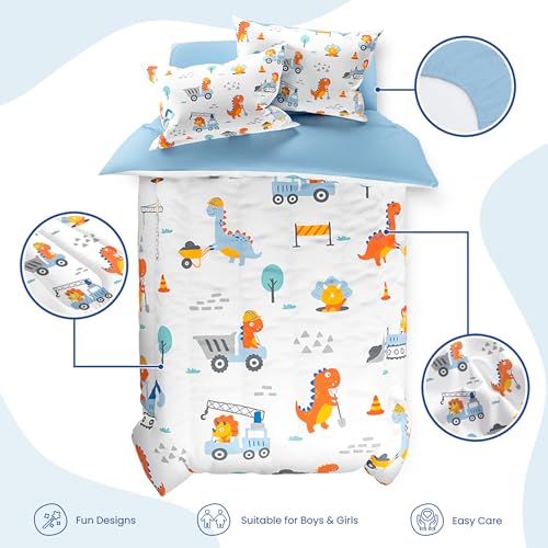 Image of SANDJEST Dinosaur Comforter Set Twin Size 68x86in for Kids Boys, Microfiber 3 Pcs Bedding Set Includes 1 Comforter, 1 Pillowcase, 1 Fitted Sheet, Nursery Room Decor