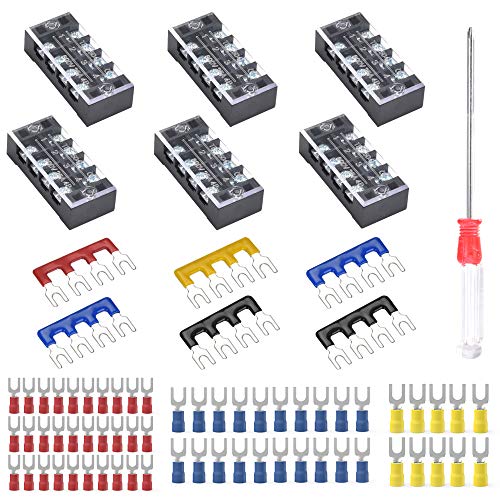 Bloques de terminales de tornillo 600V 25A y conectores de cable de horquilla (73 piezas)