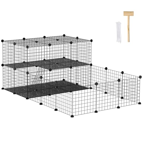 PawHut Enclos pour Petits Animaux Parc pour Chiot clôture pour Animaux domestiques modulable DIY 47 Panneaux Noir
