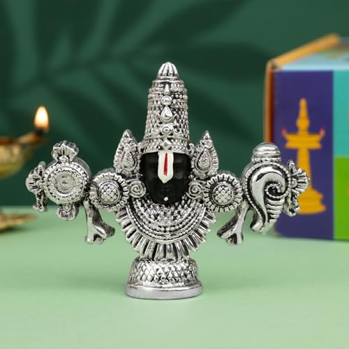 Image of Ekhasa Pure 999 Silver Plated Tirupati Balaji Venkateshwara Idol with Gift Box | Lord Venkateswara Face Perumal Statue Pooja Room | Religious Housewarming Griha Pravesh Diwali Gift
