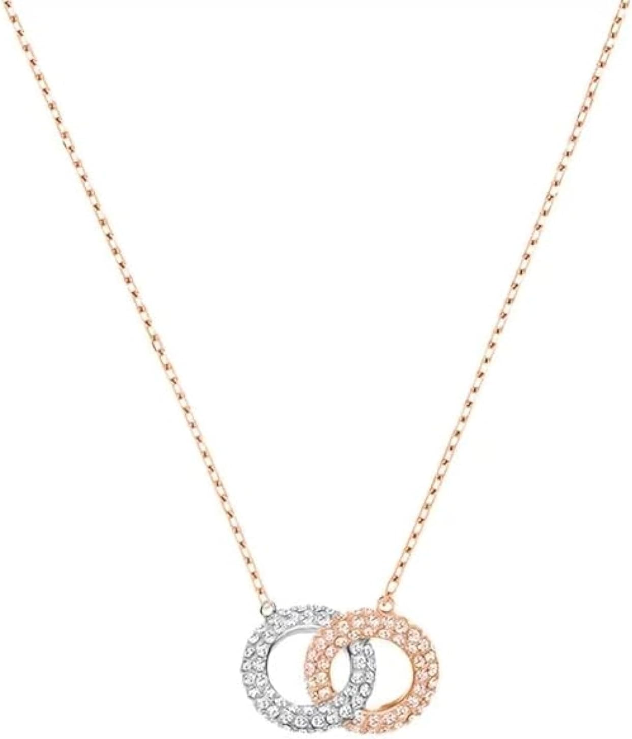 Fashion Jewelry Crystal Silvery & Rose Gold Plated Double Ring Pendant Necklace for Women Gift Packing JR-1244